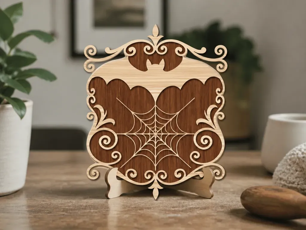 Halloween Bat Spiderweb Wall Art Decorative Laser Cut Design — image 1