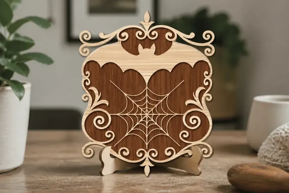 Halloween Bat Spiderweb Wall Art Decorative Laser Cut Design