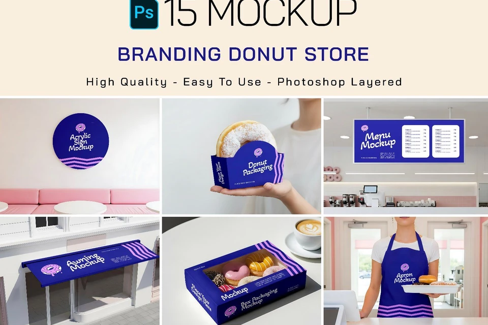 Premium Branding Blue Donut Store Mockup