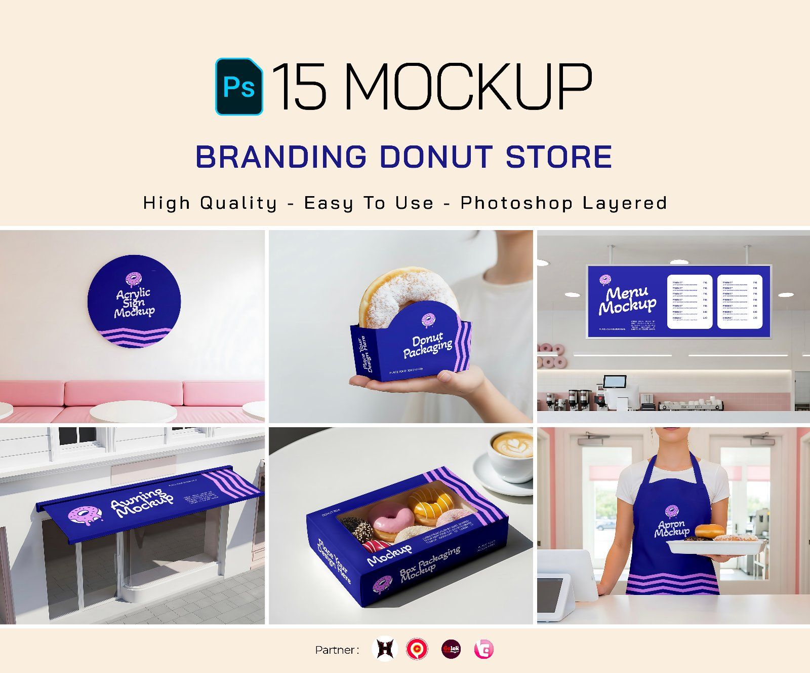 Premium Branding Blue Donut Store Mockup