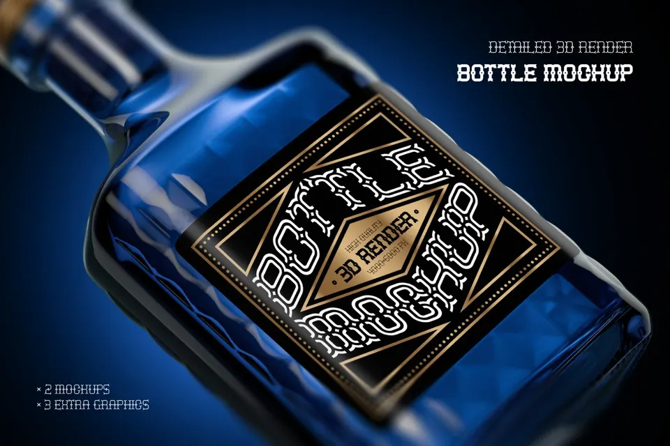 Deep Blue Bottle Mockup