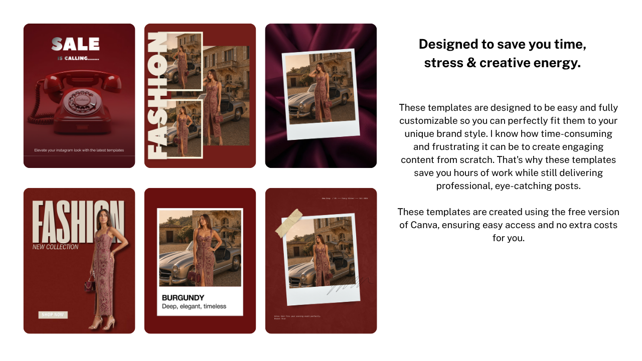 Burgundy Fashion Instagram Templates, Canva Social Media Kit for Clothing Brands — image 6