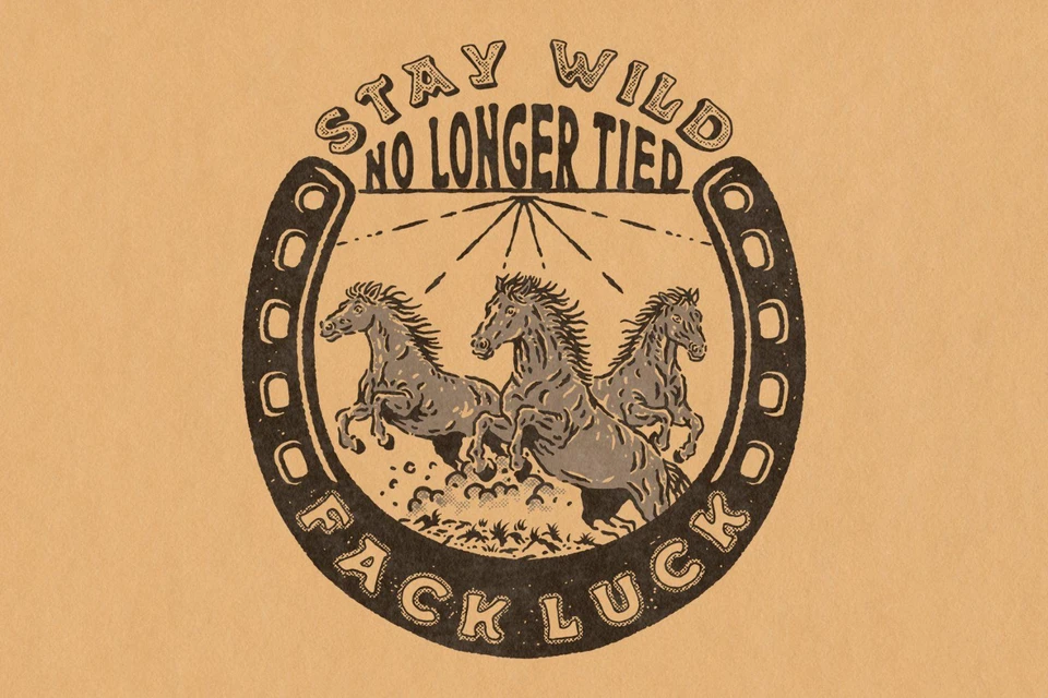 Stay Wild – No Longer Tied Horseshoe Logo | Western vintage Badge Illustration
