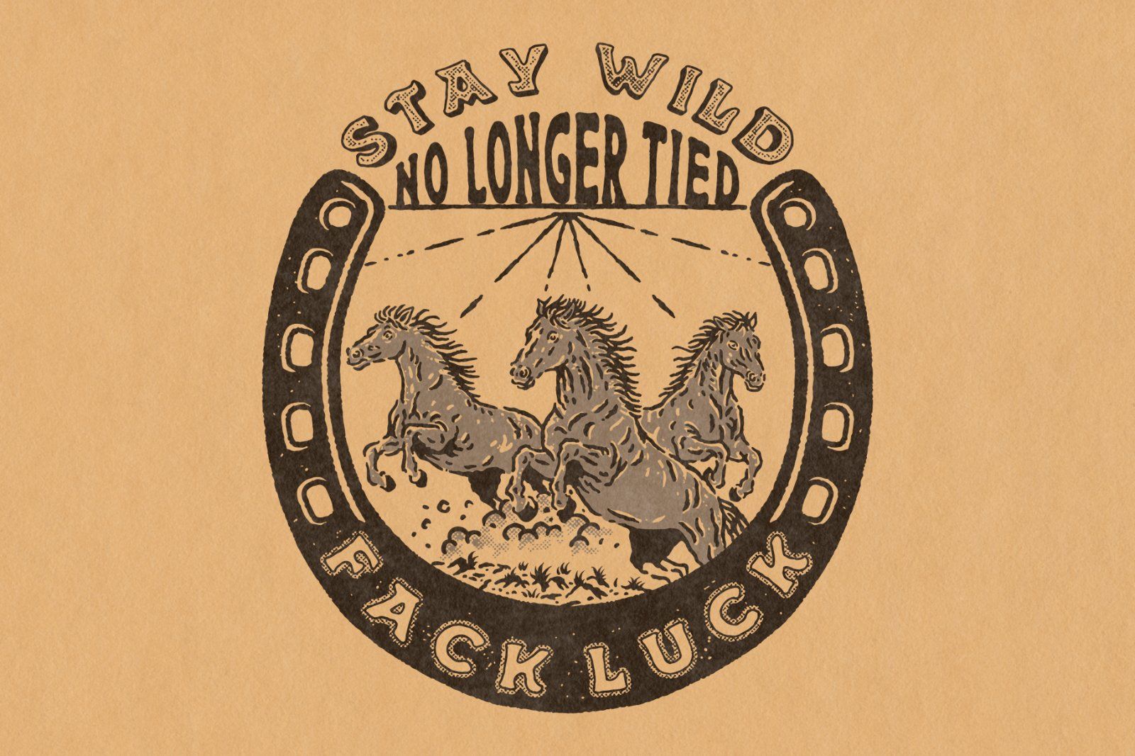 Stay Wild – No Longer Tied Horseshoe Logo | Western vintage Badge Illustration