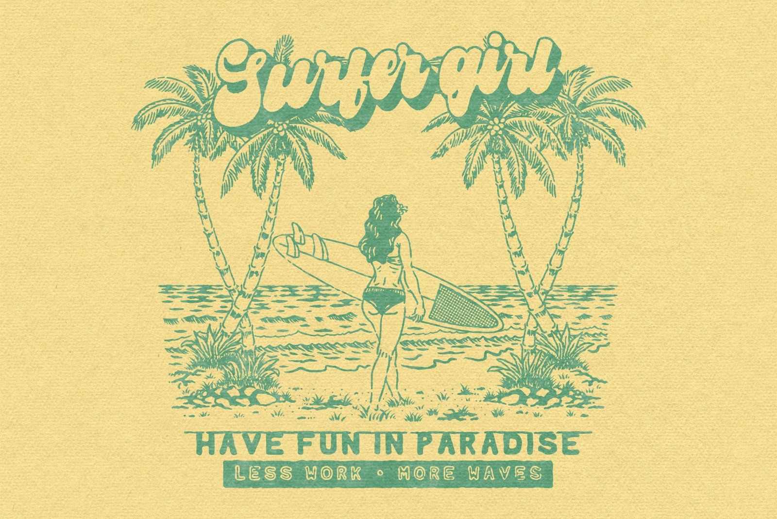 Classic Surfer Girl Illustration – Beach Paradise