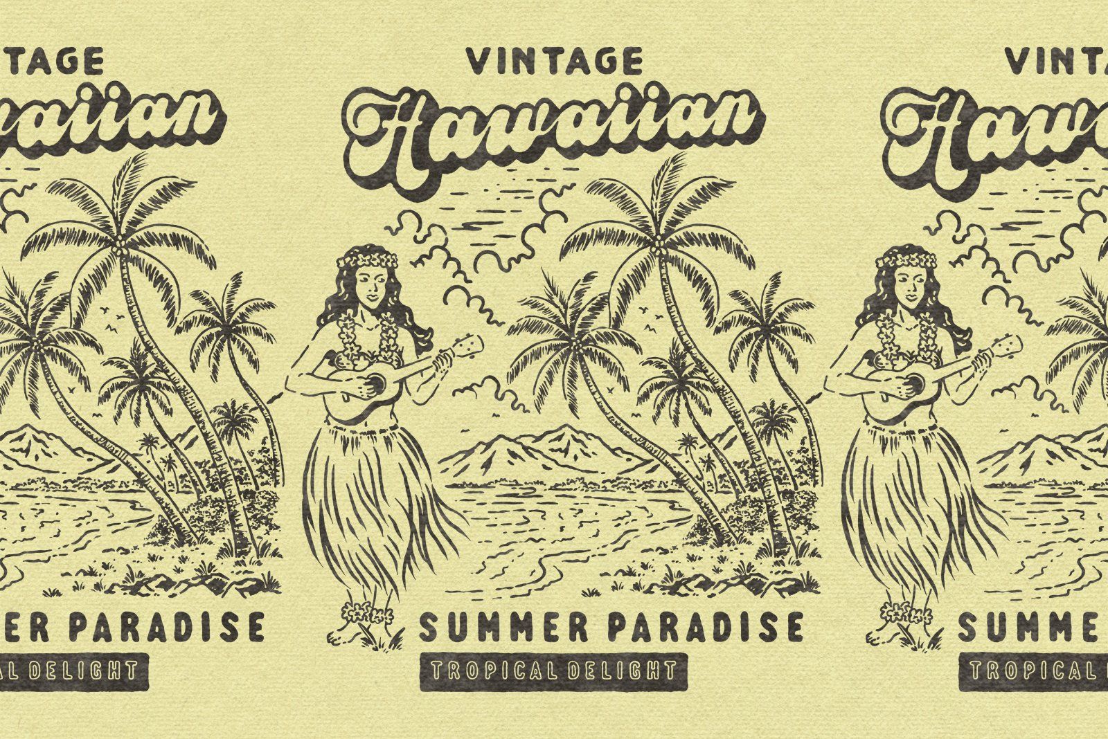 Vintage Hawaiian Summer Paradise Vector Illustration