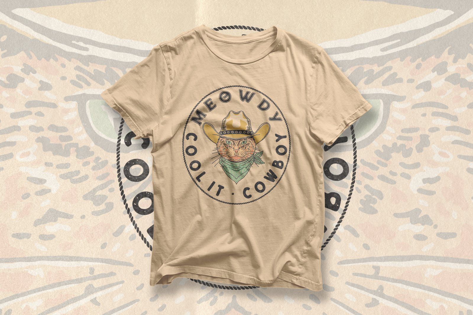 Meowdy Cowboy Cat Badge – Western Wild vintage Hand Drawn Illustration — image 2