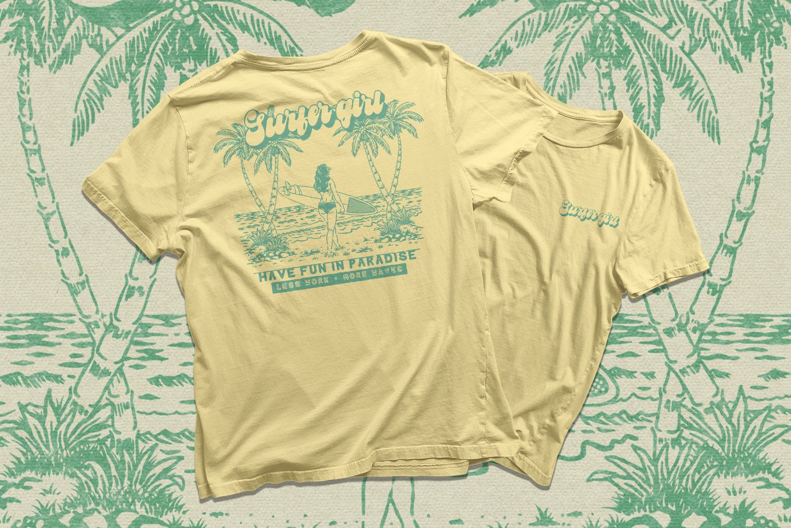 Classic Surfer Girl Illustration – Beach Paradise