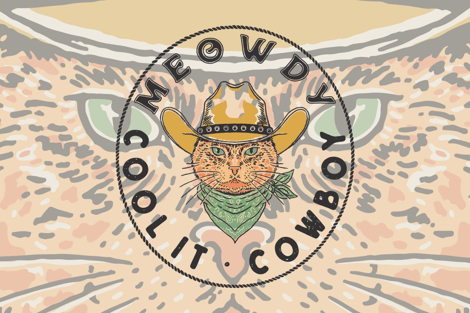 Meowdy Cowboy Cat Badge – Western Wild vintage Hand Drawn Illustration — image 4
