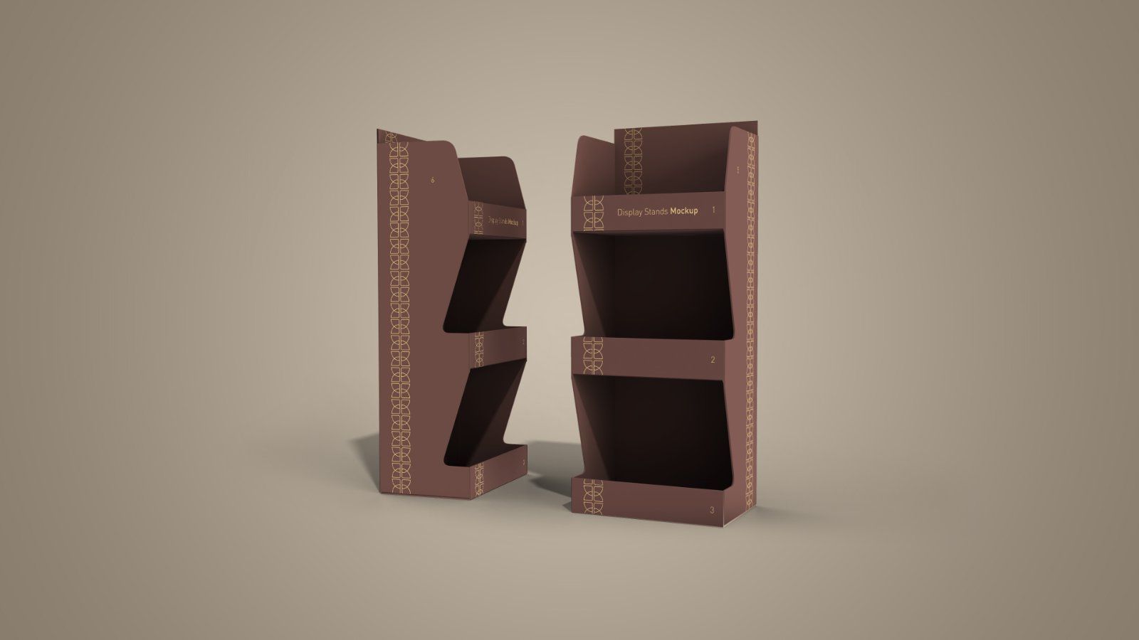 Product Display Stand Mockup – 5 PSD Files, Retail Shelf Packaging Mockup