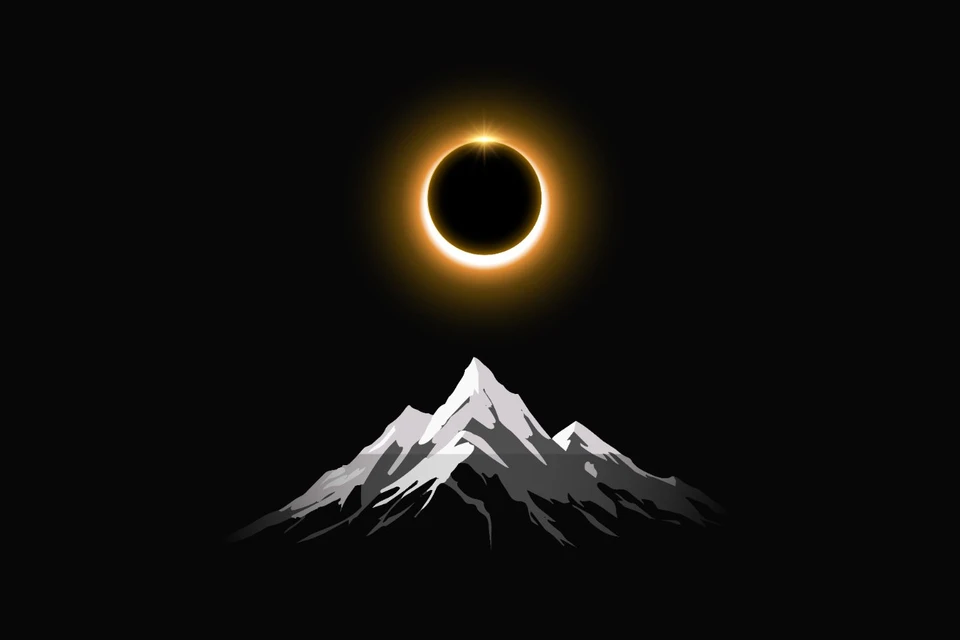 Eclipsed Solar Eclipse Above Mountain Peak on Dark Night Landscape