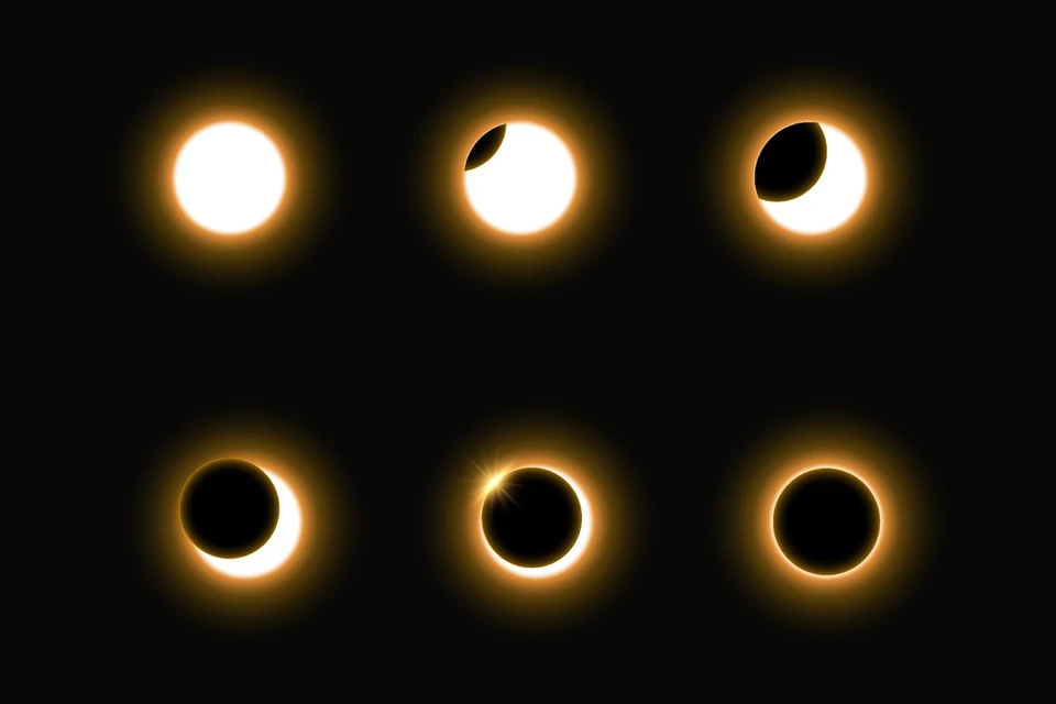 Eclipsed Solar Eclipse Phases Sequence on Dark Background