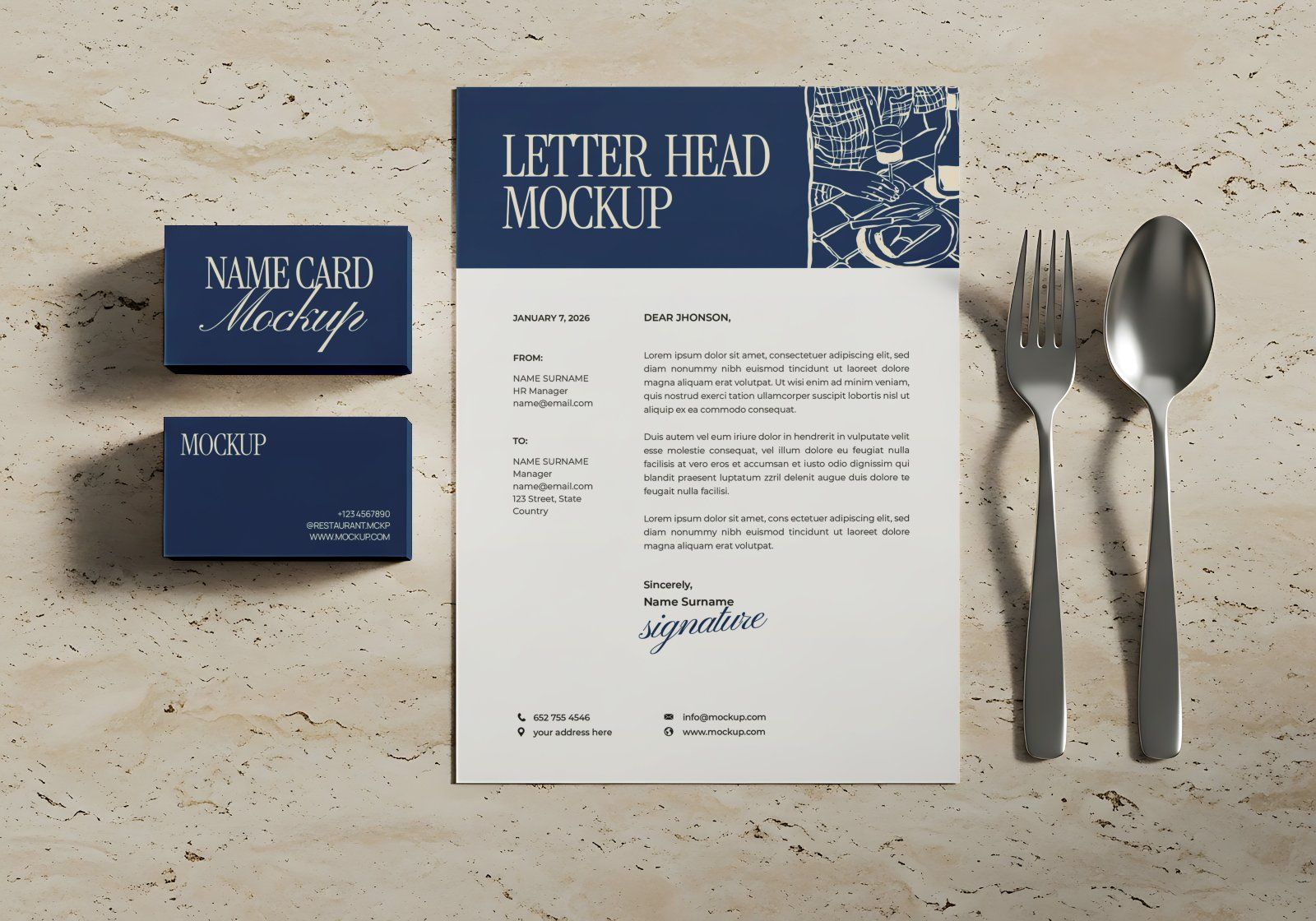 Premium Branding Blue Restaurant Mockup