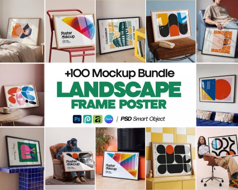 100 Horizontal Wall Frame Mockup Bundle, PSD Poster Mockups