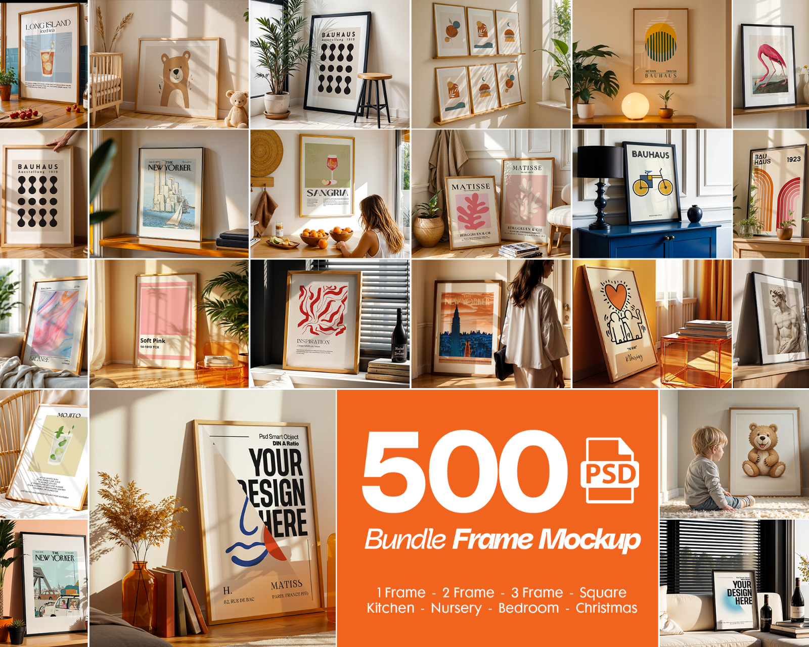 500+ Wall Art Frames Mockup PSD Bundle Set (Digital Download)