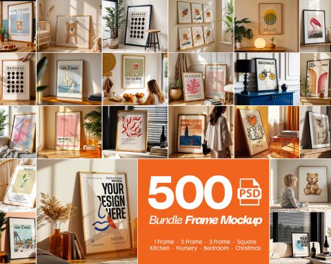 500+ Wall Art Frames Mockup PSD Bundle Set (Digital Download)