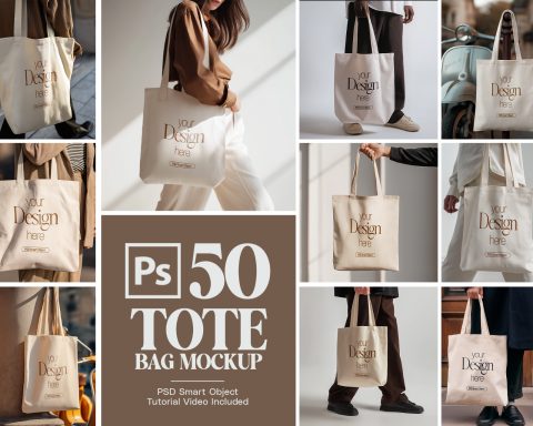 50 Fashion Tote Bag Mockups PSD Bundle with Smart Objects