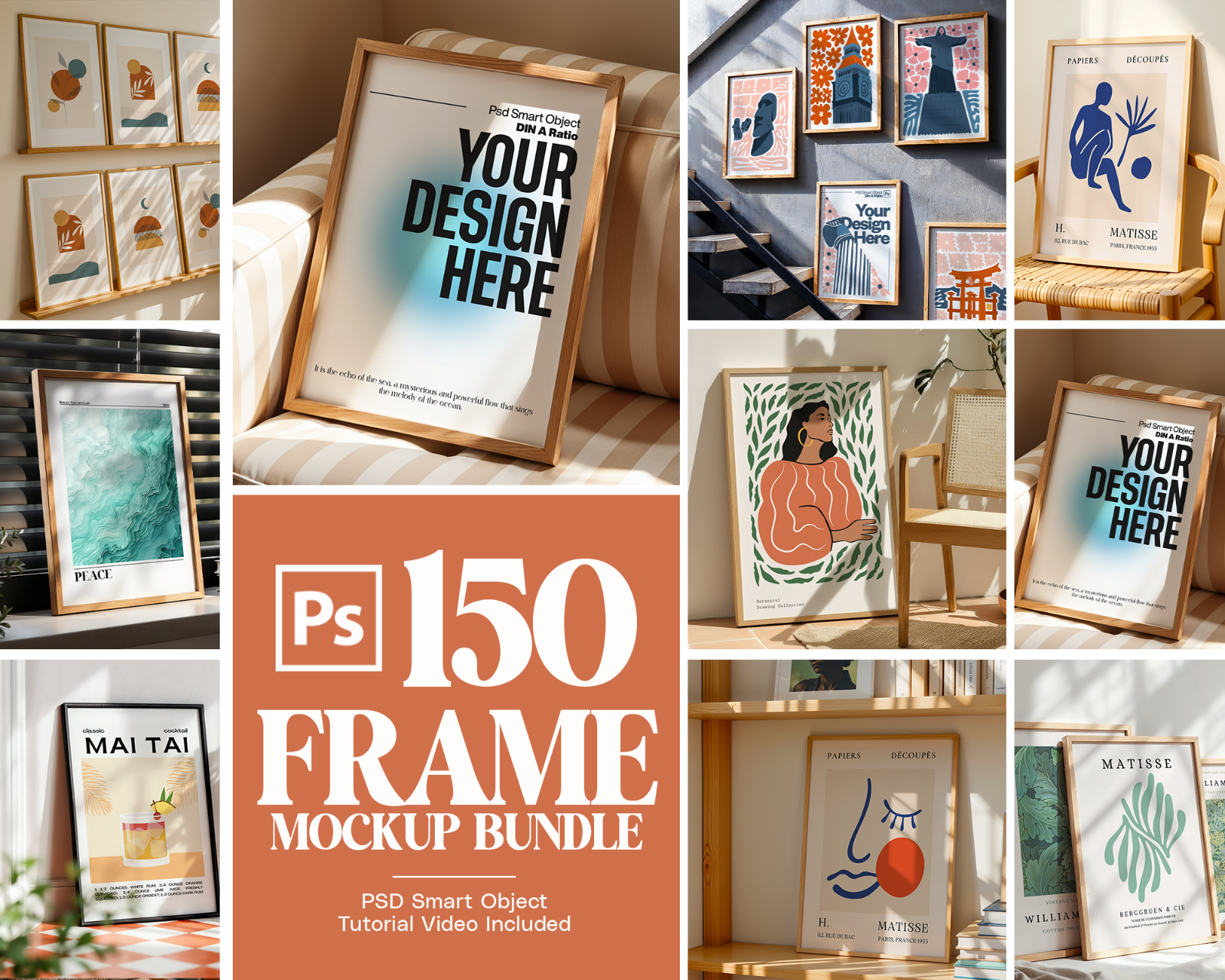 150 Poster Frame Mockup PSD Bundle, Wall Art Display , Din A Ratio