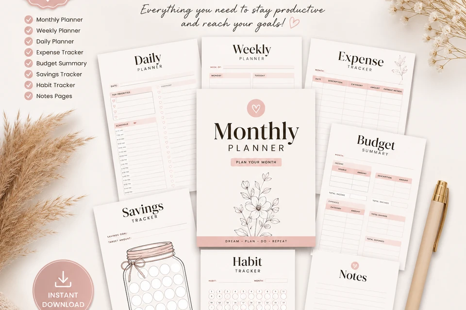 Ultimate Productivity Planner Bundle – 8 Printable Planner Templates