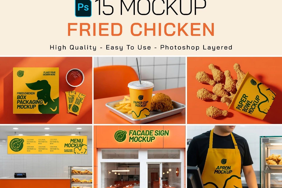 Premium Branding Fried Chicken Restaurant Mockup