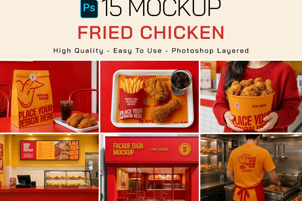 Premium Branding Red Orange Coffee Shop Mockup