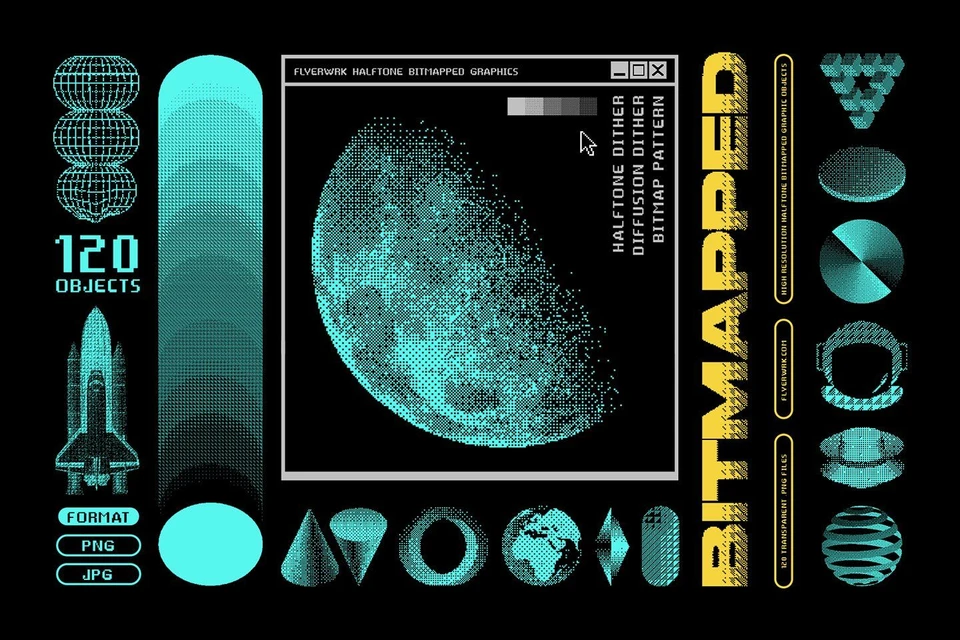 120 Bitmapped design elements