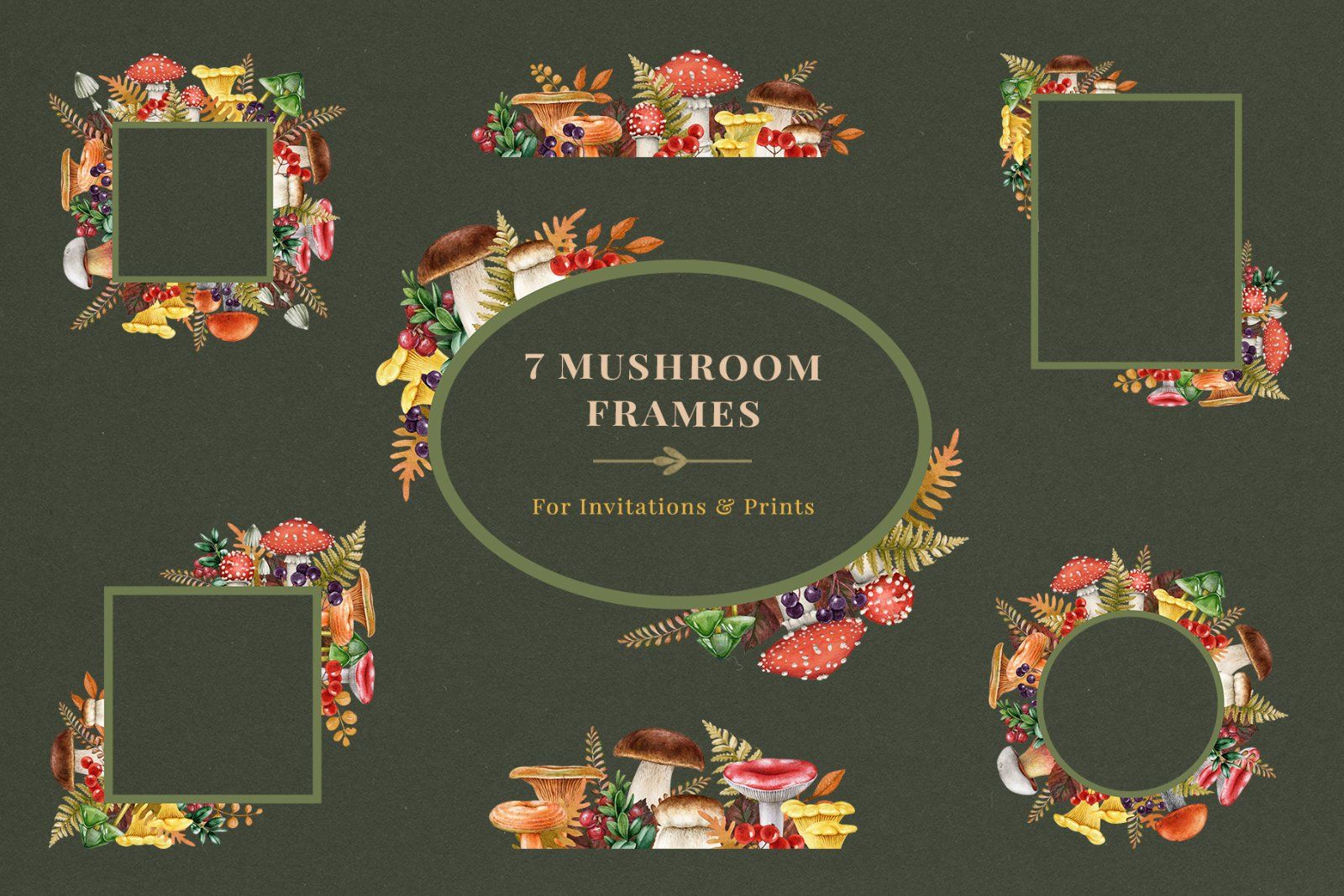 Fall Mushrooms Watercolor Clipart — image 7