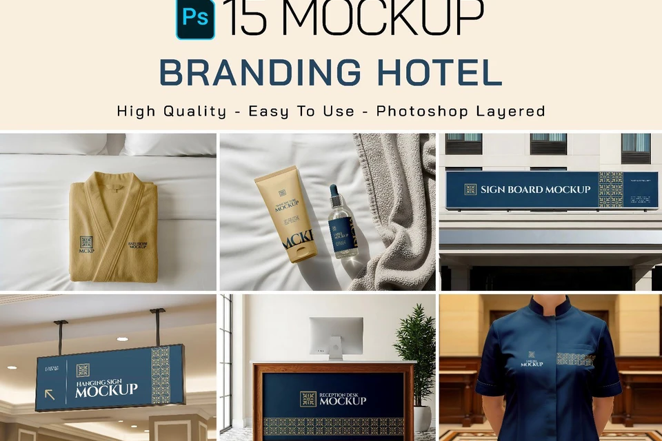 Premium Branding Blue Hotel Mockup V2