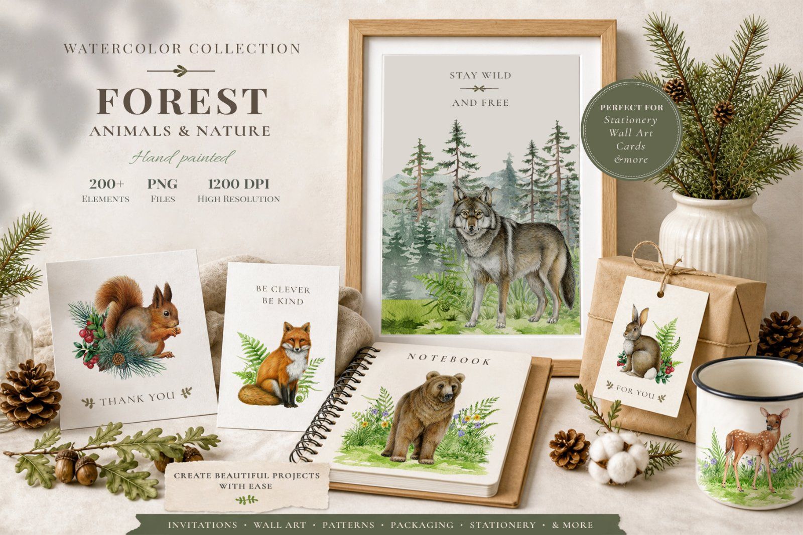 Woodland Animals Watercolor Clipart — image 2