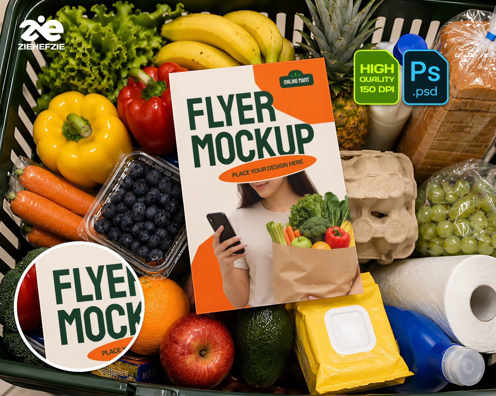 Premium Online Groceries Branding Mockup Bundle – 15 Fresh PSD Scenes for Supermarket Delivery