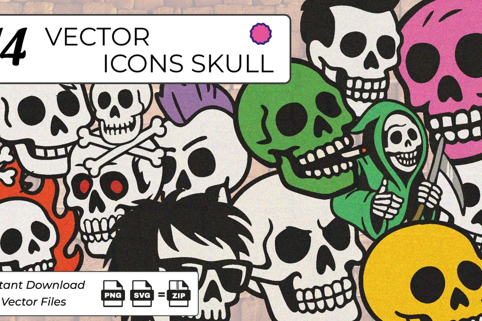 14 bundle icons vector skull
