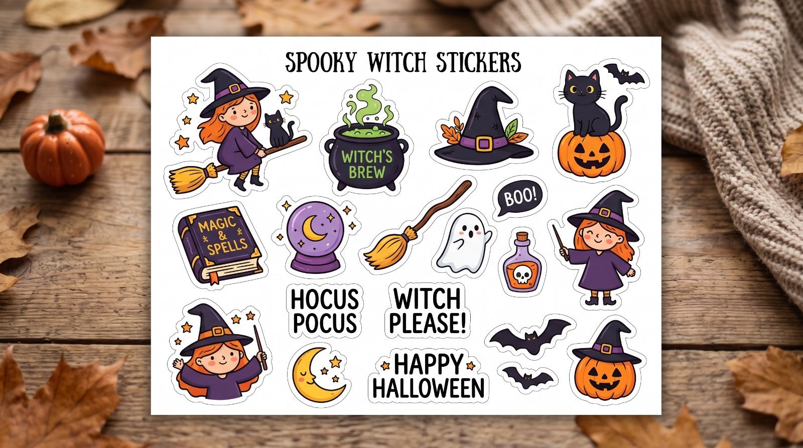Halloween PNG with Patterns and a Flying Witch — image 1