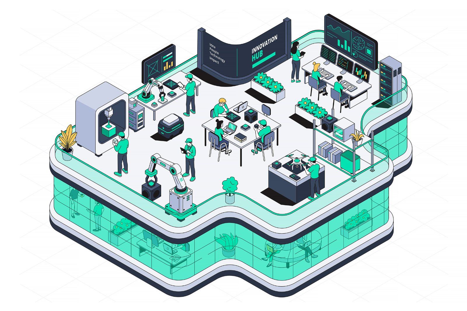 Hand Drawn Isometric Innovation Hub Illustration — image 1