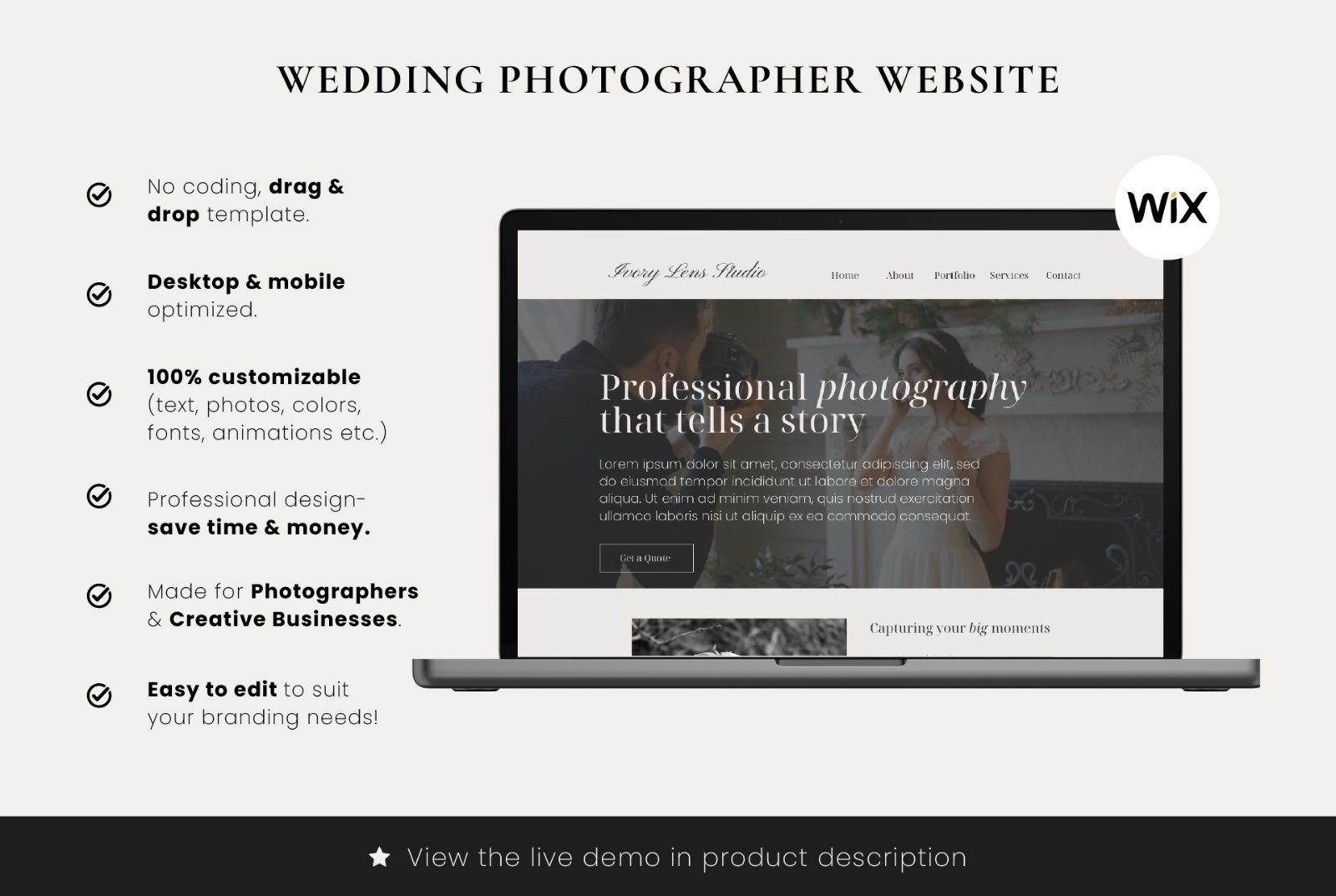 Wix Photography Website Template | Modern Photographer Portfolio