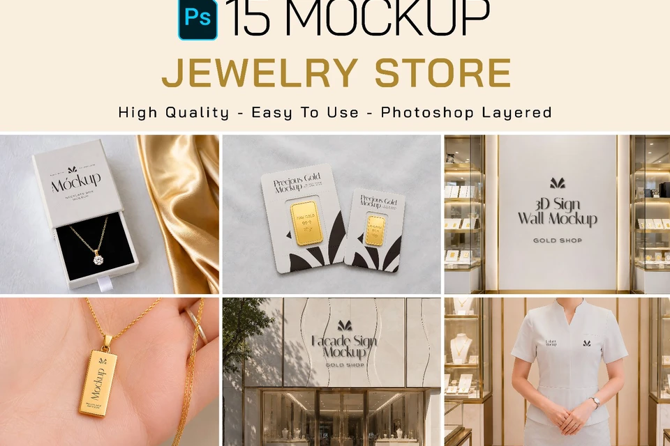 Premium Branding Gold Jewelry Store Mockup