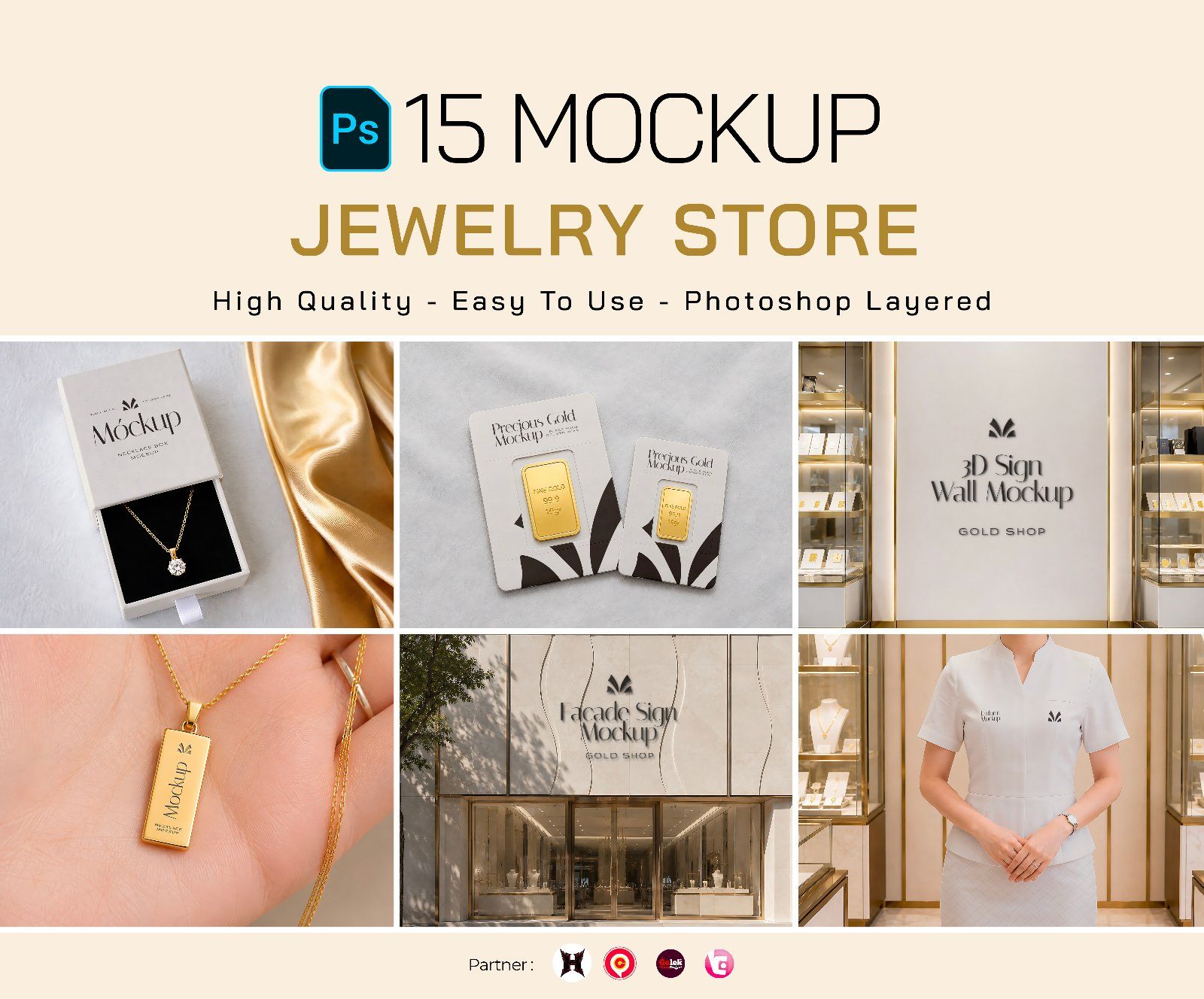 Premium Branding Gold Jewelry Store Mockup — image 1