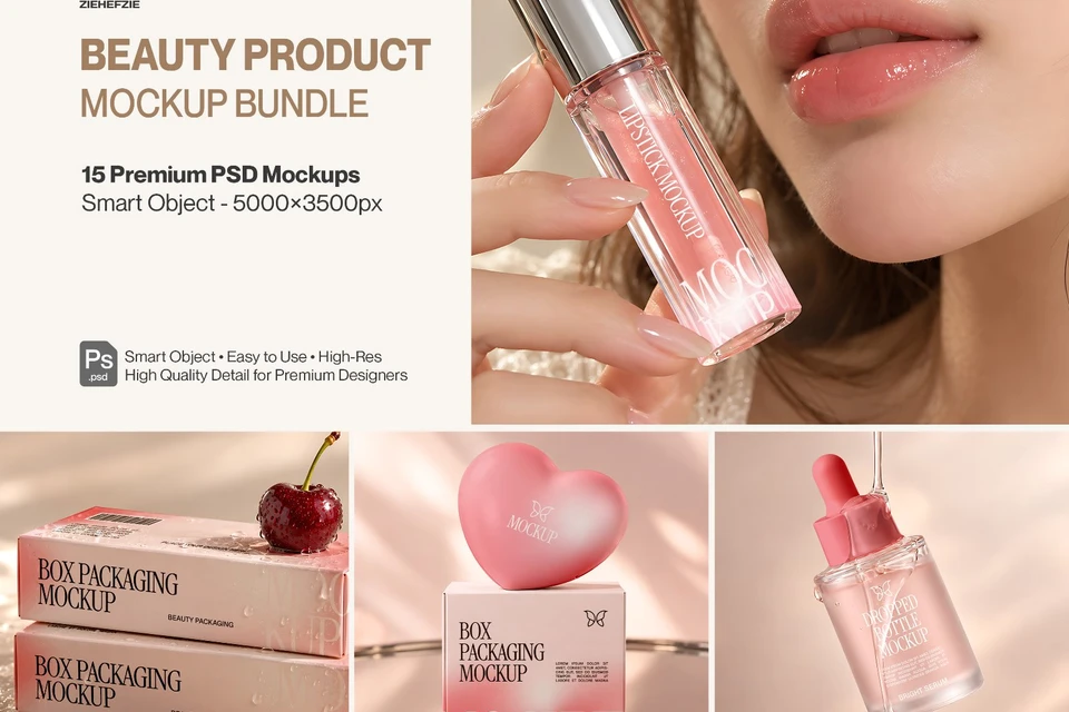 Beauty Product Mockup Bundle 15 PSD Cosmetics & Beauty Brand