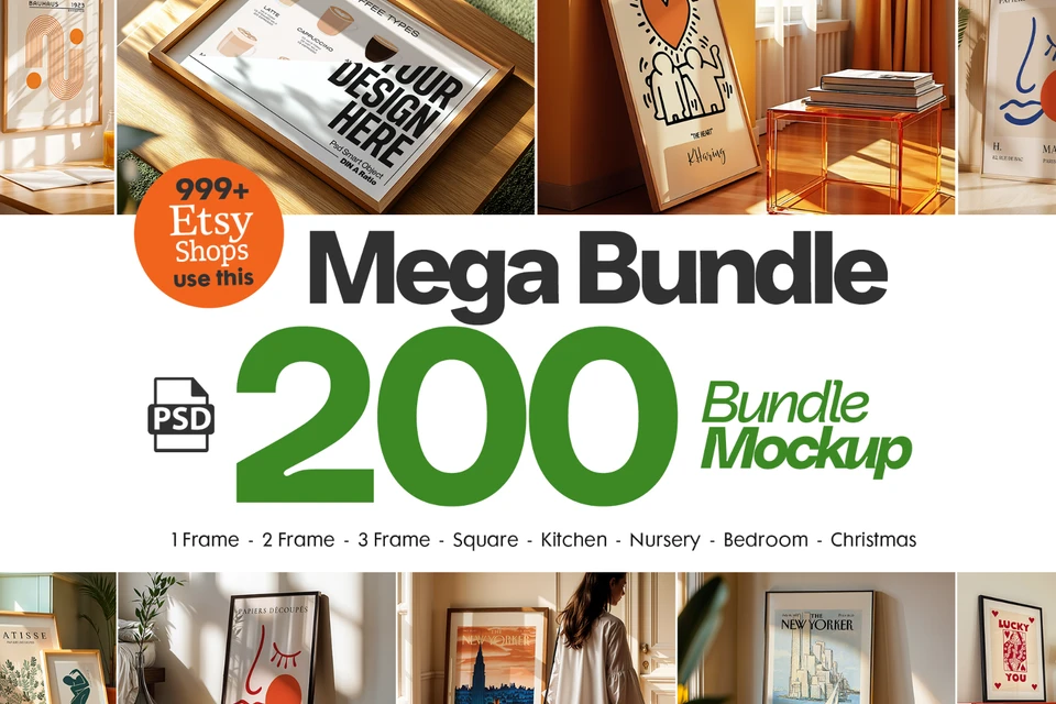 200+ Frames Mockup PSD Bundle: Wall Art Mockups for Designers