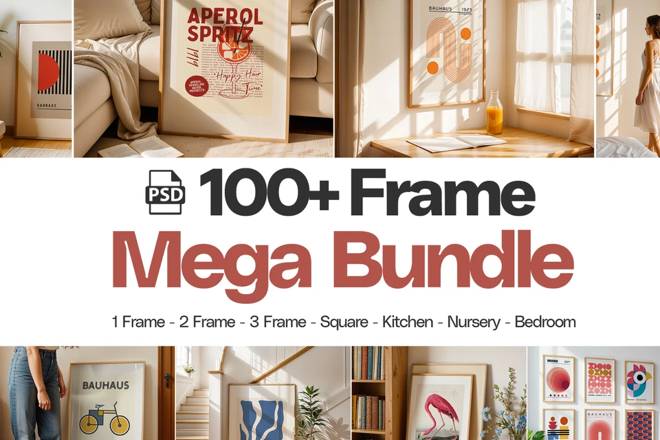 100+ Frame Mockup PSD Bundle Set