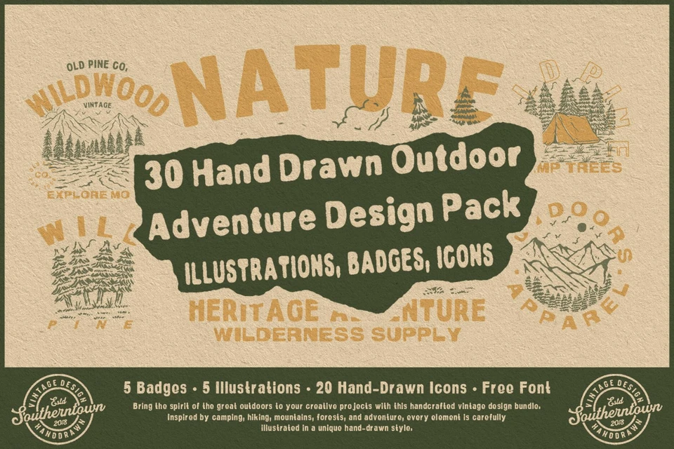 30 Hand Drawn Outdoor Adventure