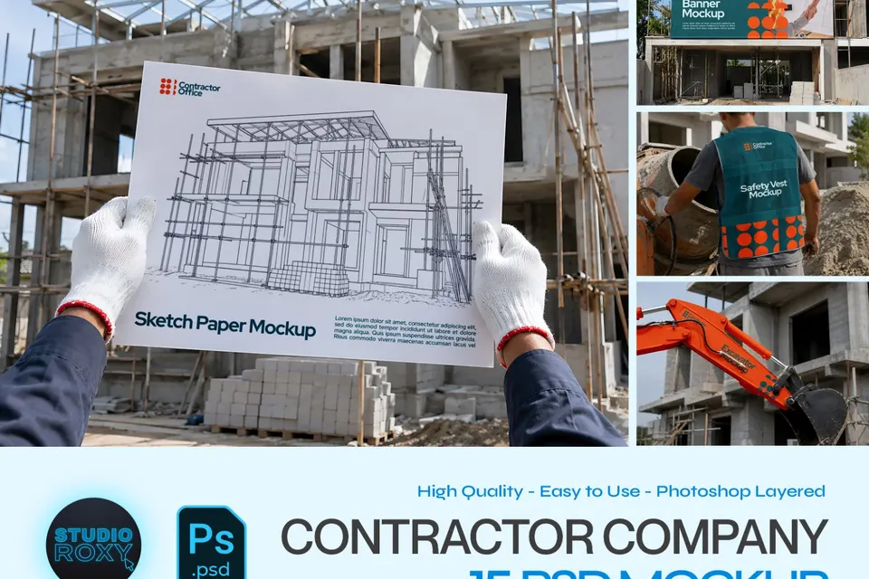 Contractor Company Branding Mockup Bundle - 15 PSD Templates Building Contractor & Architecture