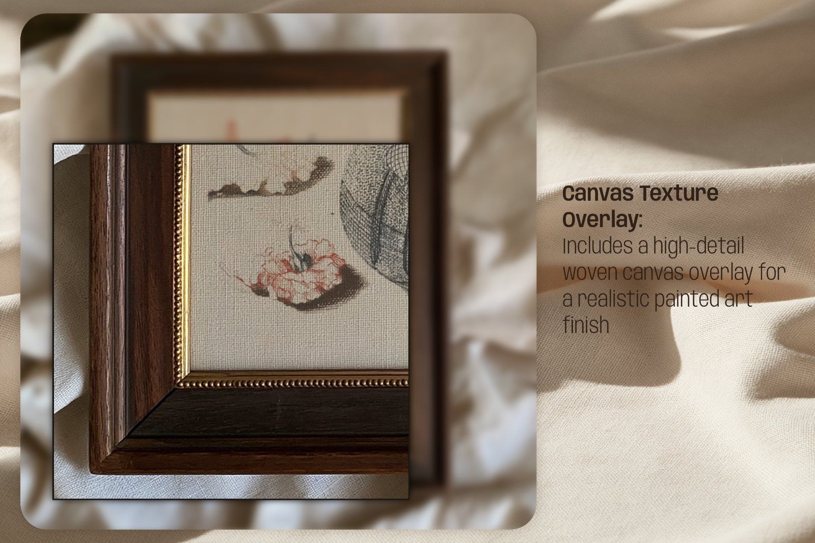 A4 Vintage Wood Frame Mockup, Natural Linen Art Flatlay, PSD Smart Object — image 3