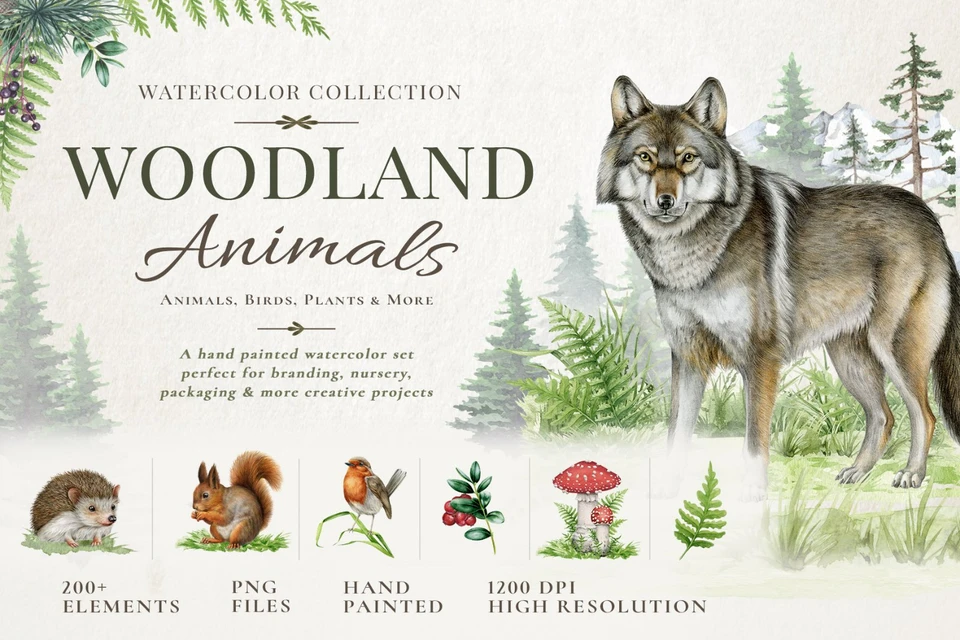 Woodland Animals Watercolor Clipart