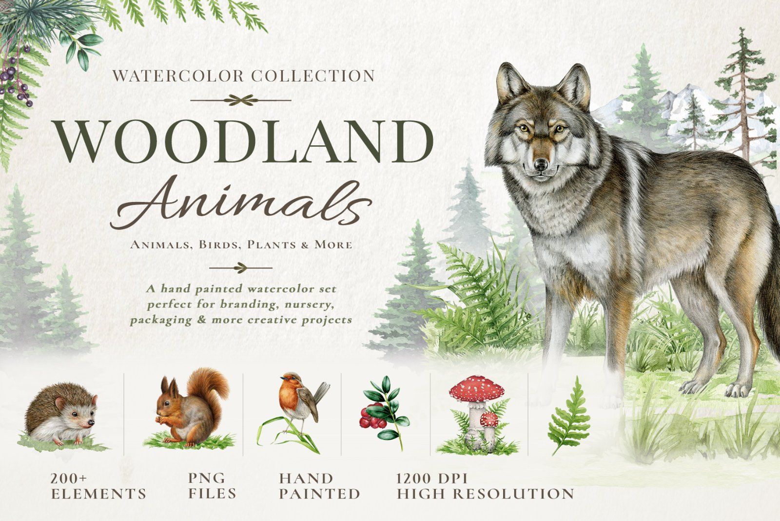 Woodland Animals Watercolor Clipart — image 1