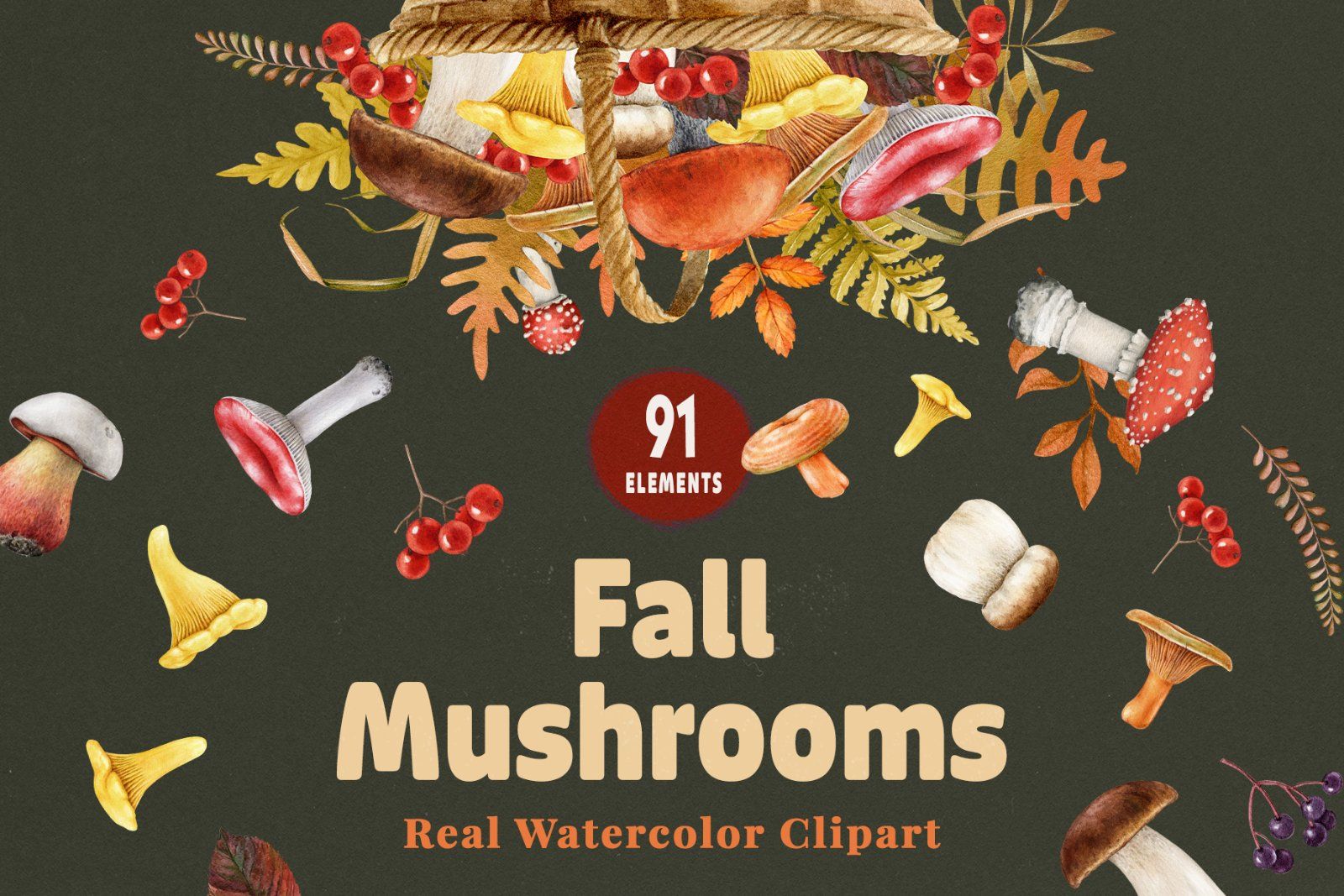 Fall Mushrooms Watercolor Clipart — image 1