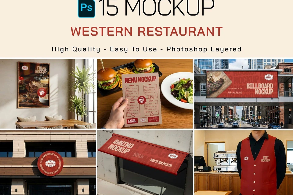 Premium Branding Western Food Restaurant Mockup