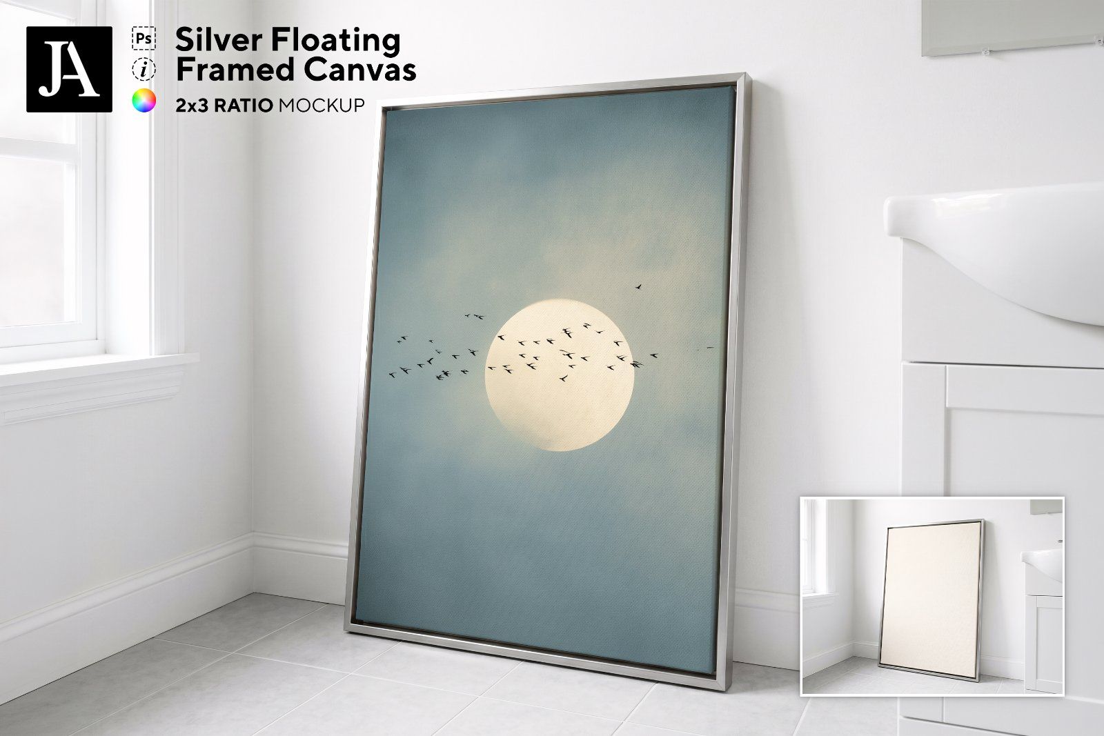 Silver Framed Canvas | 2x3 Ratio PSD — image 1