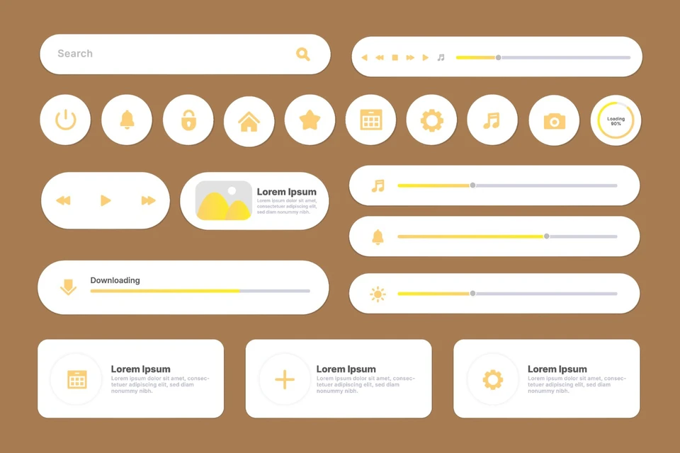 Neumorphic UI Elements and Modern Web Interface Dashboard Components