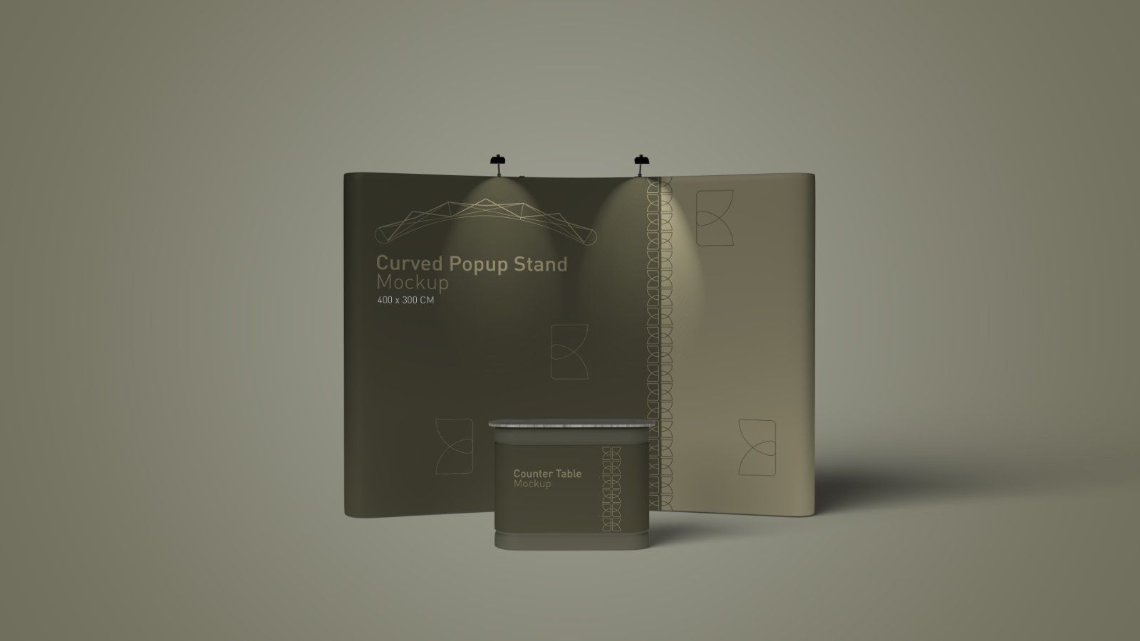 Curved Popup Stand Mockup – Exhibition Display Booth & Counter Set, 6 PSD Files
