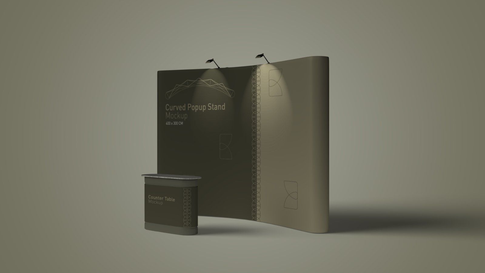 Curved Popup Stand Mockup – Exhibition Display Booth & Counter Set, 6 PSD Files